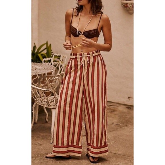 Free People Pants - Free People Free est Solara Pants Striped Printed Mid-rise Wide-leg Pockets S